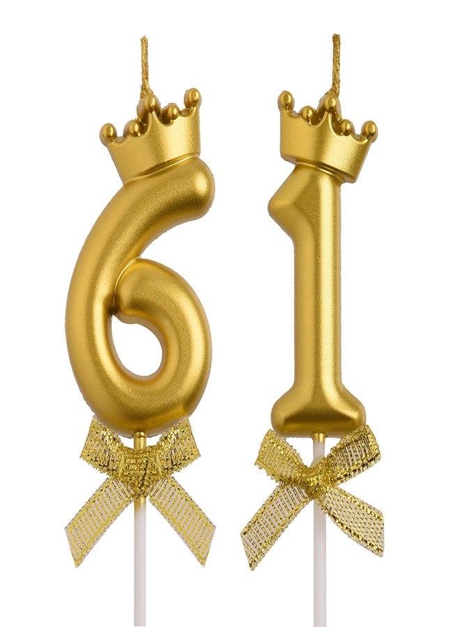 AOOLADA 61st Birthday Candles, Gold 61 Year Old Number Birthday Candles, Happy Birthday Cake Topper Gifts Party Decorations for Men Women - Image 1